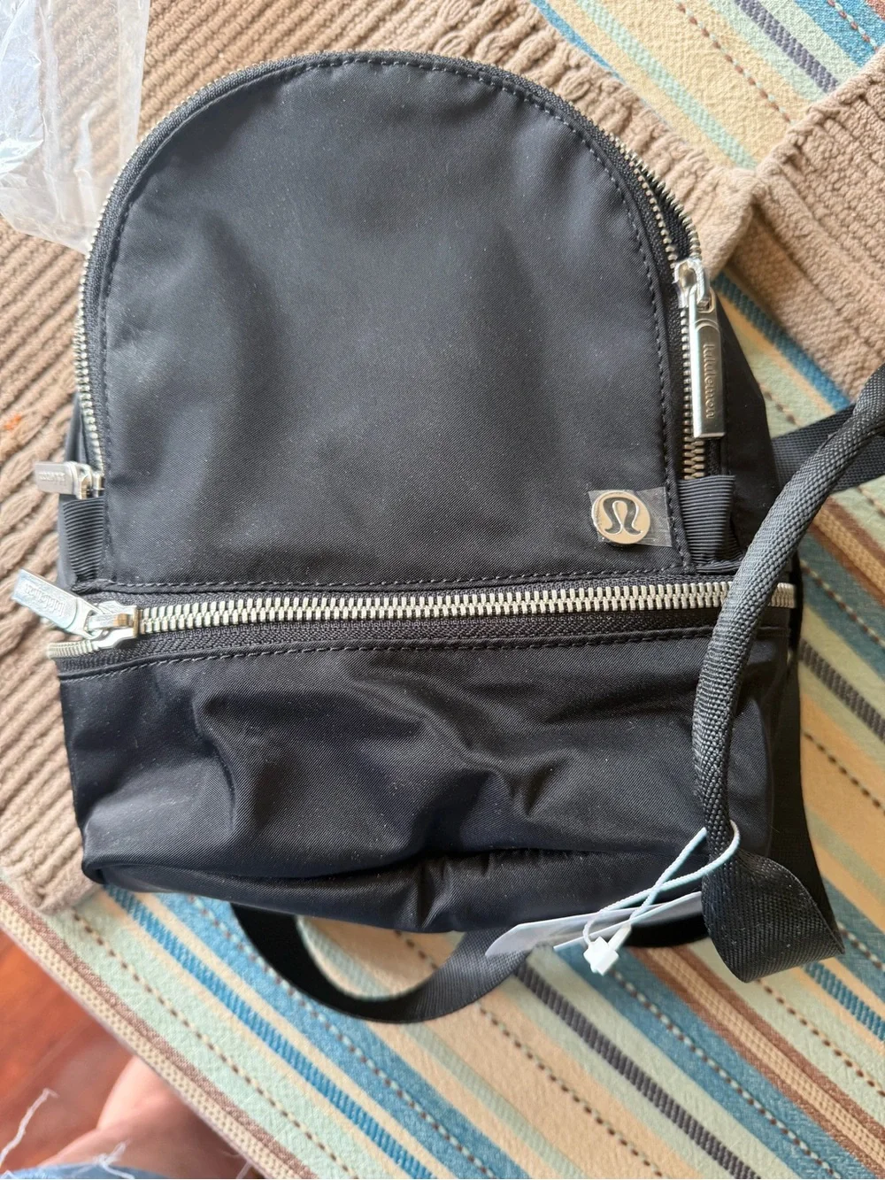lululemon athletica Black Mini Backpack with Silver Hardware